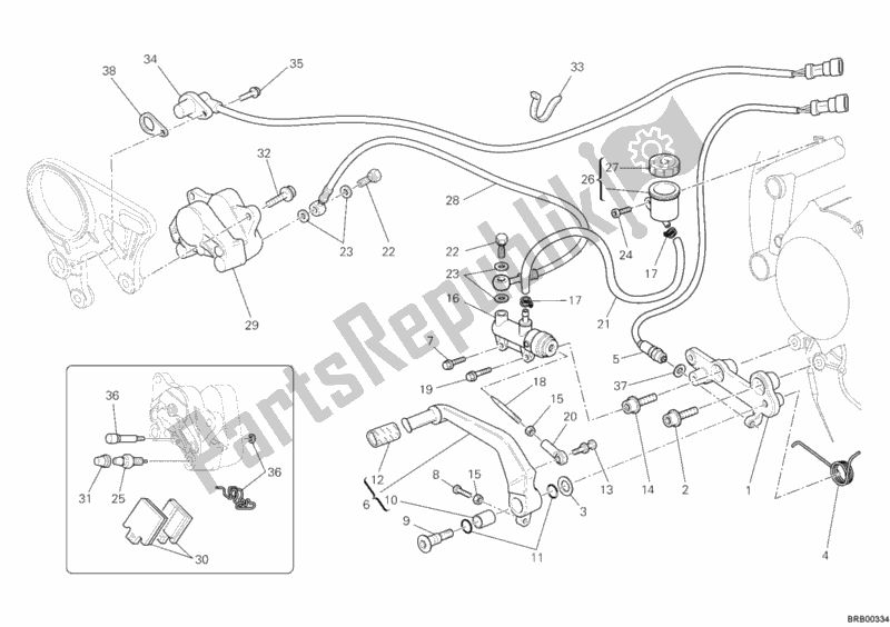 All parts for the Rear Brake System of the Ducati Superbike 1198 USA 2009
